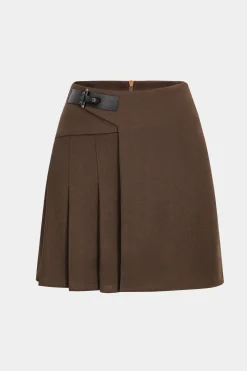 MICAS Skirts-Belted Pleated High Waist Skirt LIGHT BROWN