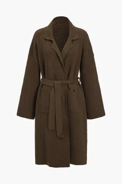 MICAS Outerwear|Outerwear-Belted Sweater Cardigan COFFEE