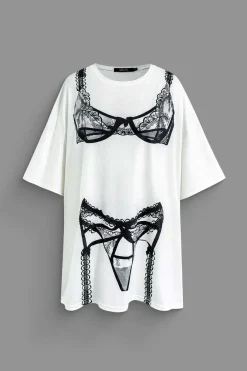 MICAS Mini Dresses-Bikini Print Round Neck Mini T-shirt Dress