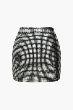 MICAS Skirts-Block Pattern Sequin Skirt SILVER