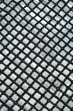 MICAS Skirts-Block Pattern Sequin Skirt SILVER