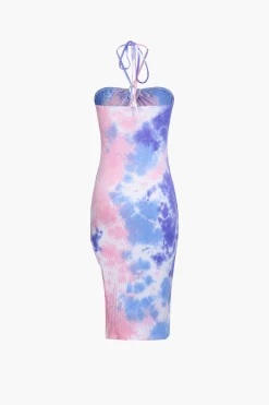 MICAS Midi Dresses-Blue Tie Dye Halter Neck Midi Dress MULTICOLOR