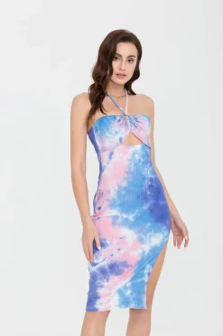 MICAS Midi Dresses-Blue Tie Dye Halter Neck Midi Dress MULTICOLOR
