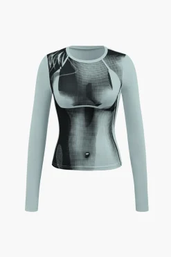 MICAS Long Sleeve Tops|Long Sleeves Tops-Body Heat Print Long Sleeve Top WHITE