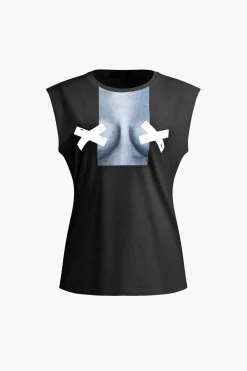 MICAS T-Shirts-Body Print Sleeveless T-shirt