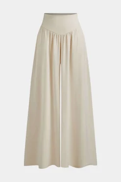 MICAS Pant Sets-Bow Back Round Neck Short Sleeve Top And Wide Leg Pants Set BEIGE