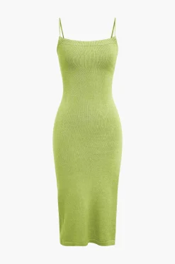 MICAS Knitwear|Knit Dresses-Braided Tie Slip Slit Knit Midi Dress