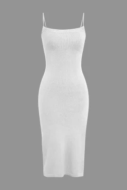 MICAS Knitwear|Knit Dresses-Braided Tie Slip Slit Knit Midi Dress