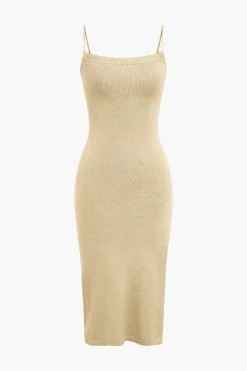 MICAS Knitwear|Knit Dresses-Braided Tie Slip Slit Knit Midi Dress