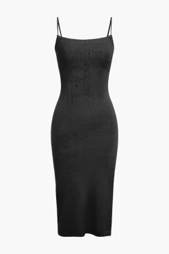 MICAS Knitwear|Knit Dresses-Braided Tie Slip Slit Knit Midi Dress