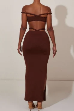 MICAS Maxi Dresses-Braids Bare Shoulder Cut Out Maxi Dress