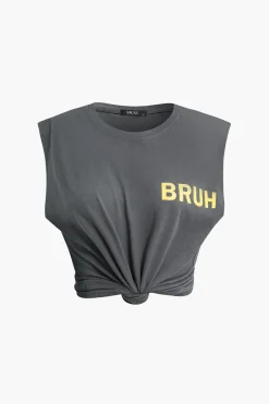 MICAS T-Shirts-Bruh Print Sleeveless T-shirt GRAY