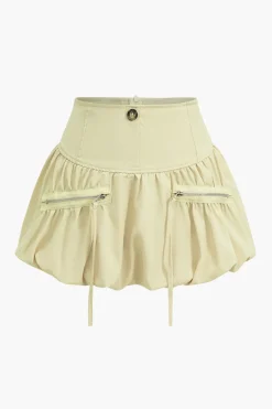 MICAS Skirts-Bubble Hem Mini Skirt With Zip Pocket Detail KHAKI