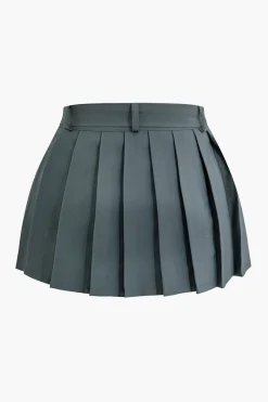 MICAS Skirts-Buckle Layer Pleated Mini Skirt