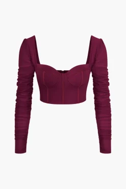 MICAS Long Sleeve Tops|Long Sleeves Tops-Bustier Mesh Patchwork Long Sleeve Top