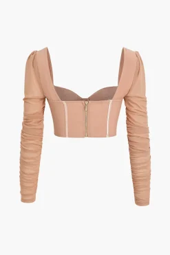 MICAS Long Sleeve Tops|Long Sleeves Tops-Bustier Mesh Patchwork Long Sleeve Top