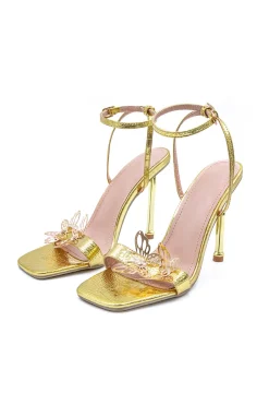 MICAS Shoes|Shoes-Butterfly Metallic Cut Out Open Toe High Heels PURE GOLD