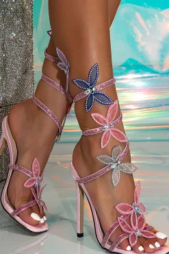 MICAS Shoes|Shoes-Butterfly Rhinestone Square Toe High Heels