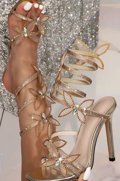 MICAS Shoes|Shoes-Butterfly Rhinestone Square Toe High Heels