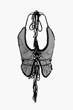 MICAS Knit Sets-Butterfly Tie Halter Tank Top And Tassel Midi Skirt Set