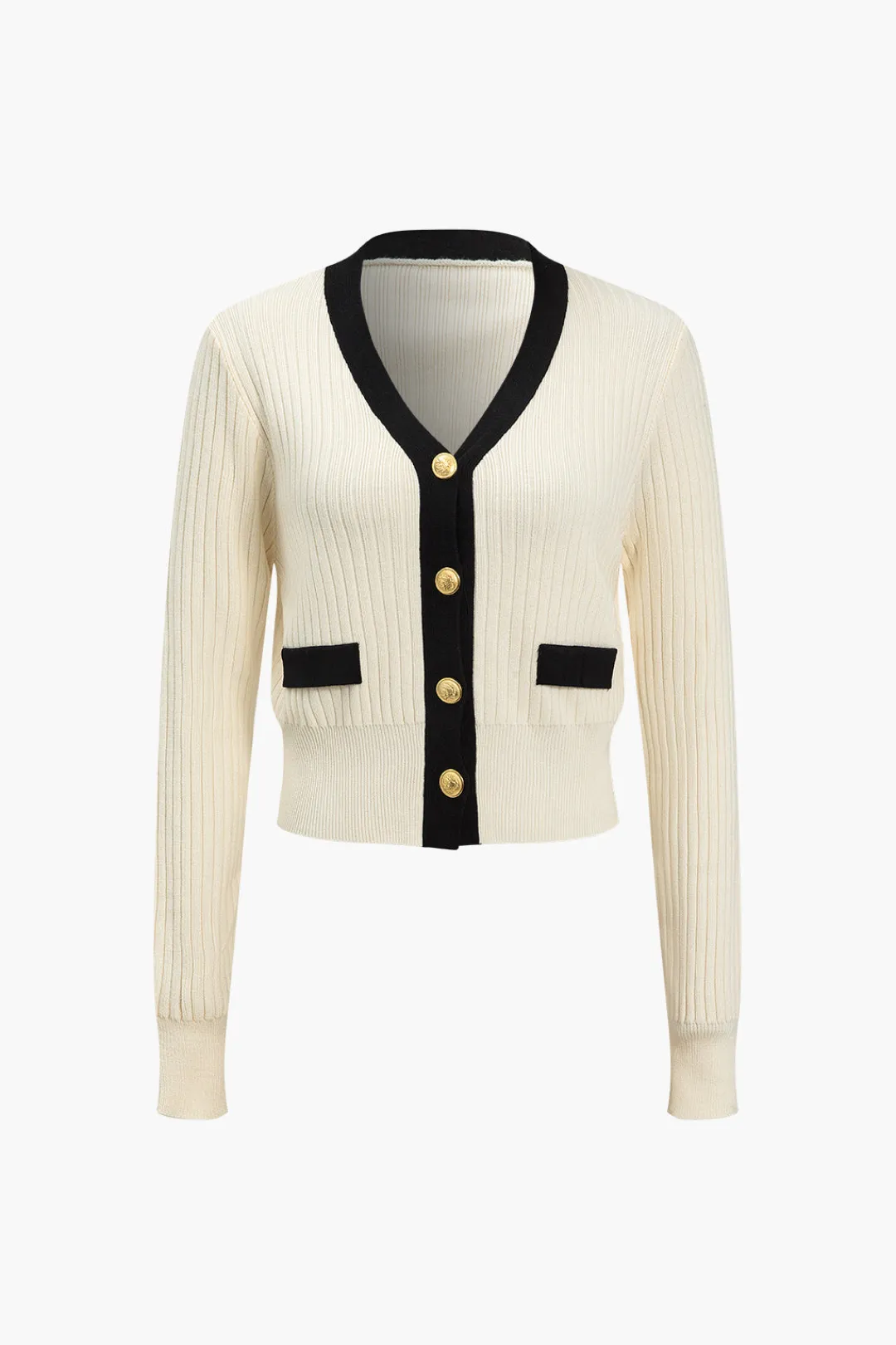 MICAS Knitwear|Knit Tops-Button Color Block Sweater Long-Sleeve Top