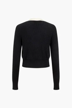 MICAS Knitwear|Knit Tops-Button Color Block Sweater Long-Sleeve Top