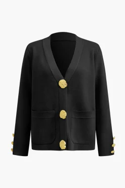 MICAS Knitwear|Knit Sets-Button Detail Knit Cardigan And Wide-Leg Pants Set