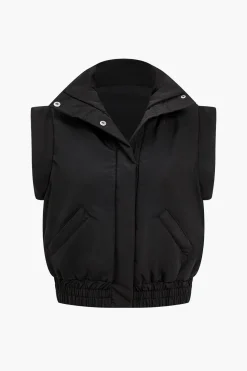 MICAS Outerwear|Outerwear-Button Detail Padded Vest BLACK