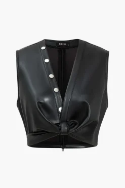 MICAS Tank Tops & Cami-Button Detail Twist Front Faux Leather Crop Tank Top