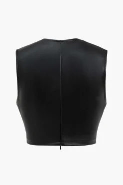 MICAS Tank Tops & Cami-Button Detail Twist Front Faux Leather Crop Tank Top