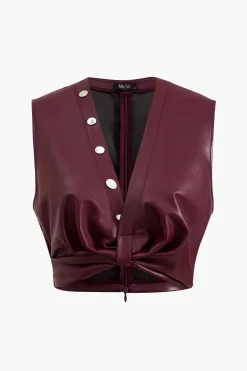 MICAS Tank Tops & Cami-Button Detail Twist Front Faux Leather Crop Tank Top
