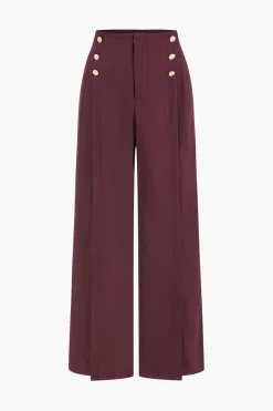 MICAS Pants-Button Detail Wide-Leg Pants BURGUNDY