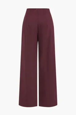 MICAS Pants-Button Detail Wide-Leg Pants BURGUNDY