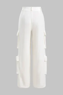 MICAS Pants-Button Flap Pocket Trousers WHITE