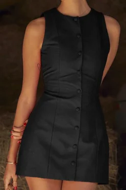MICAS Mini Dresses-Button Front Sleeveless Mini Dress
