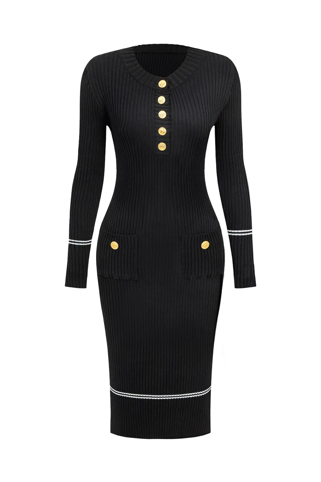 MICAS Long Sleeve Dresses|Knitwear-Button Knit Tie-Up Pocket Sweater Dress