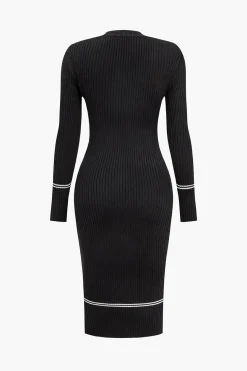 MICAS Long Sleeve Dresses|Knitwear-Button Knit Tie-Up Pocket Sweater Dress