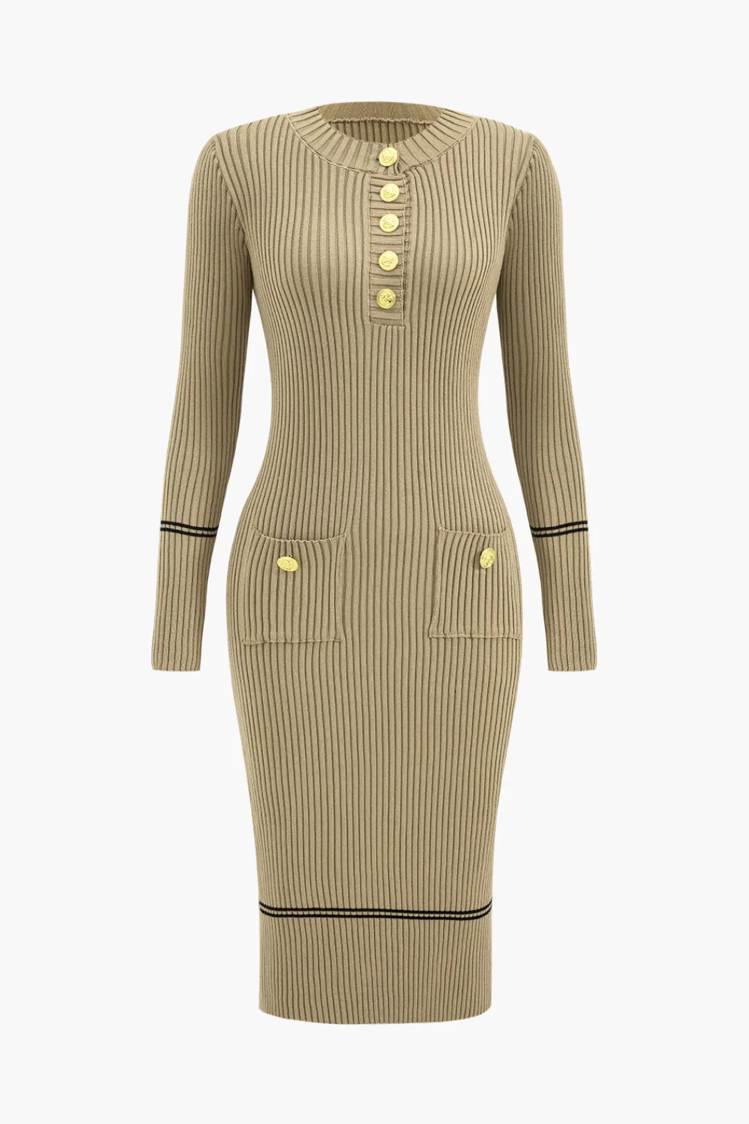 MICAS Long Sleeve Dresses|Knitwear-Button Knit Tie-Up Pocket Sweater Dress