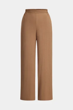 MICAS Pant Sets-Button Long Sleeve Shirt And Wide Leg Trousers Set TAN
