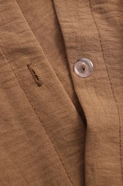 MICAS Pant Sets-Button Long Sleeve Shirt And Wide Leg Trousers Set TAN