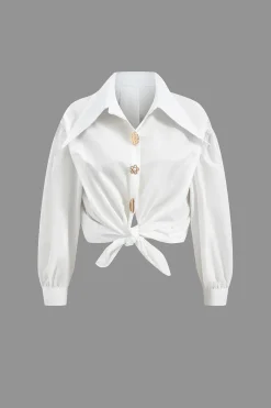 MICAS Long Sleeve Tops|Long Sleeves Tops-Button Long-Sleeve Shirt WHITE