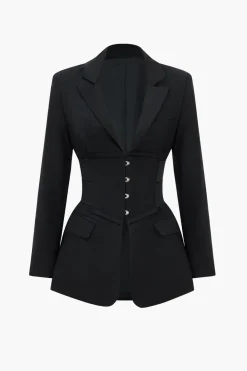 MICAS Outerwear|Blazers-Button Notched Lapel Blazer BLACK