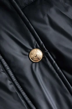 MICAS Outerwear|Outerwear-Button Padded Stand Collar Long Sleeve Puffer BLACK