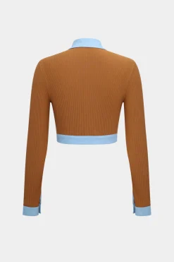 MICAS Pant Sets-Button Patchwork Long Sleeve Top And Zipper Trousers Set