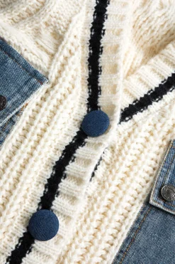 MICAS Outerwear|Knitwear-Button Patchwork Pocket Sweater Cardigan