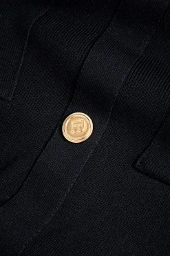 MICAS Midi Dresses-Button Pocket V-Neck Midi Dress BLACK