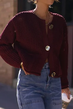 MICAS Outerwear|Knitwear-Button Round Neck Sweater Cardigan