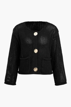 MICAS Outerwear|Knitwear-Button Round Neck Sweater Cardigan