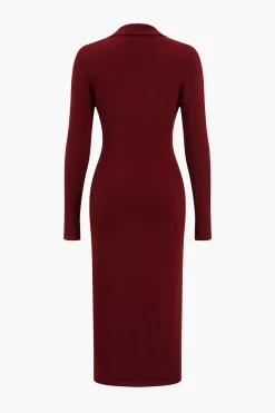 MICAS Long Sleeve Dresses|Knitwear-Button Sweater Maxi Dress BURGUNDY