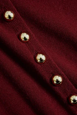 MICAS Long Sleeve Dresses|Knitwear-Button Sweater Maxi Dress BURGUNDY